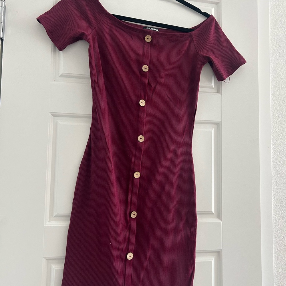 Fashion Nova Red Off-the-Shoulder Bodycon Midi Dress